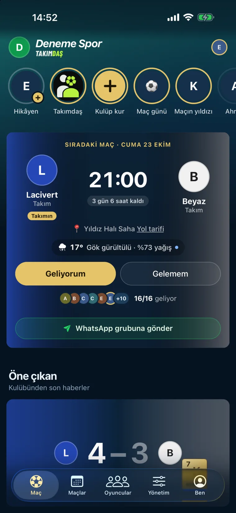 Sıradaki maç ekranı